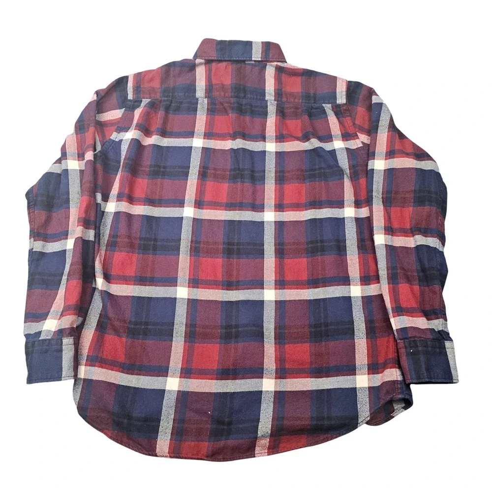 UNIQLO Mens Button Down Shirt Long Sleeve Flannel Tartan Plaid‎ Red Blue Size L